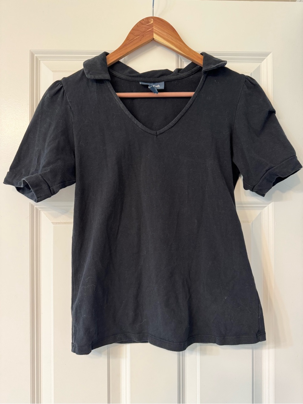 Modcloth Black V-Neck Polo Collar Short Sleeve Top